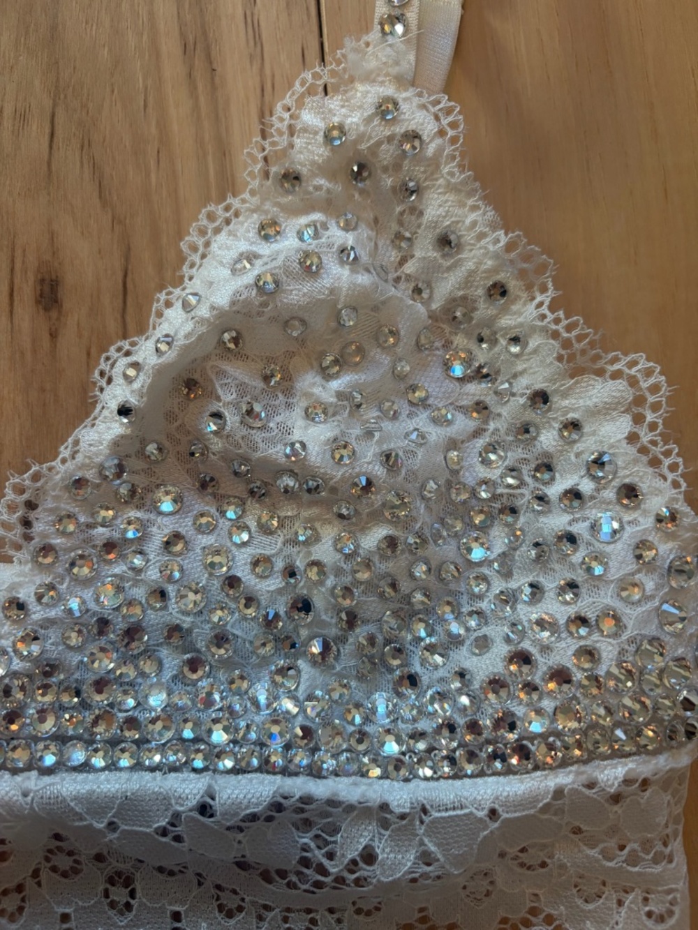 Custom Bedazzled White Lace Rhinestone Bralette Top XS - Picture 2 of 4